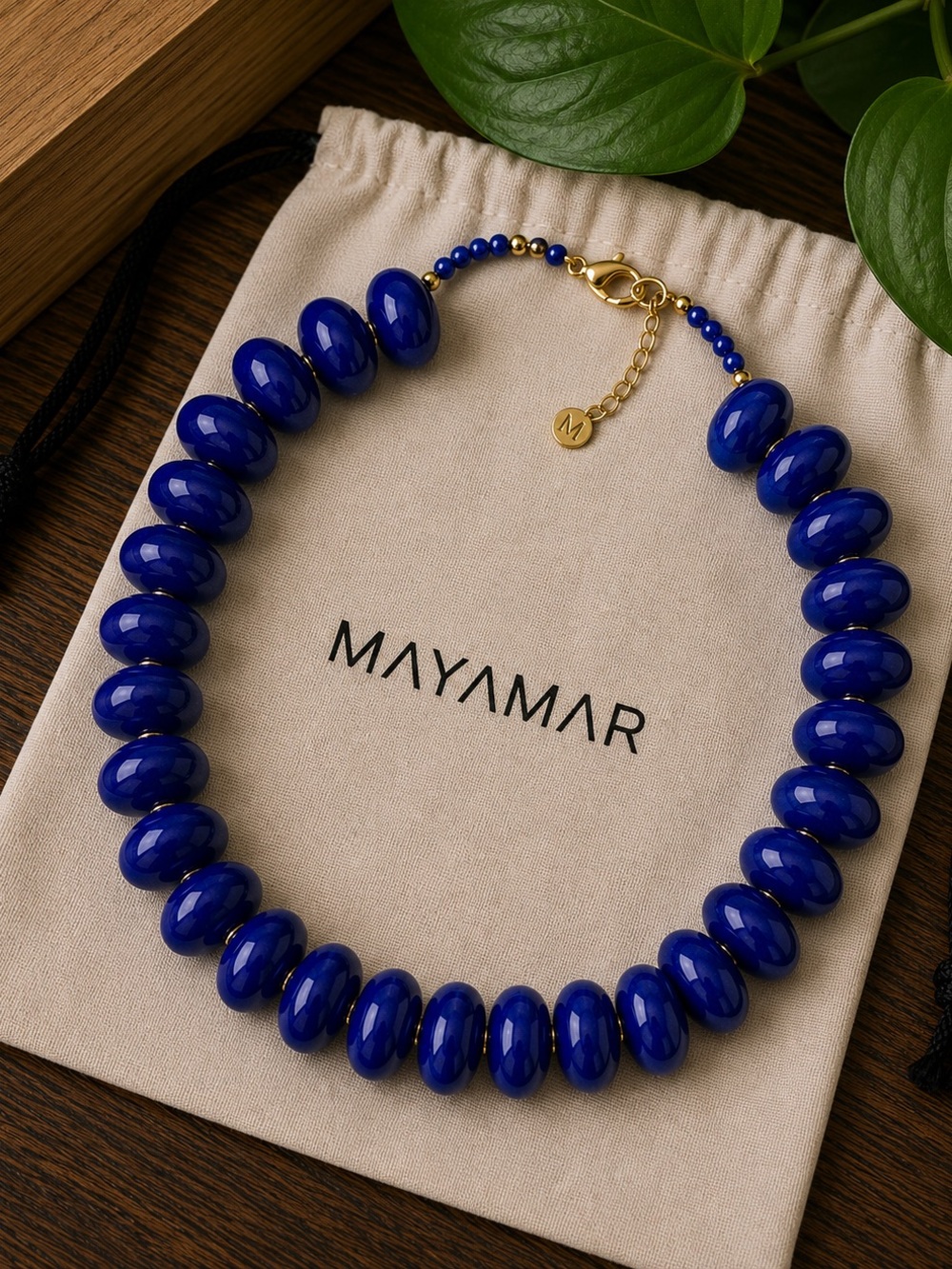 New mayamar blue resin oval Bead Statement Necklace